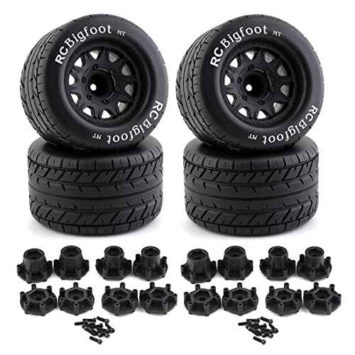 Mkcavne 4 STÜCKE 1/10 Monster Truck Gummireifen Reifen 12 Mm und 14 Mm Radsechskant für Arrma Redcat HPI RC Car,1