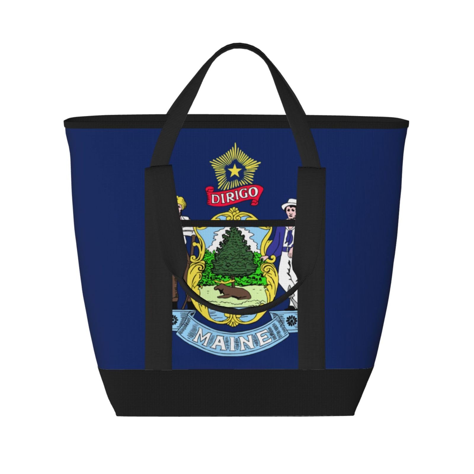 YQxwJL Isolierte Kühltasche mit Maine State Flagge, großes Fassungsvermögen, Einkaufstasche, Reisen, Strand, wiederverwendbare Einkaufstasche für Erwachsene, Schwarz, Einheitsgröße