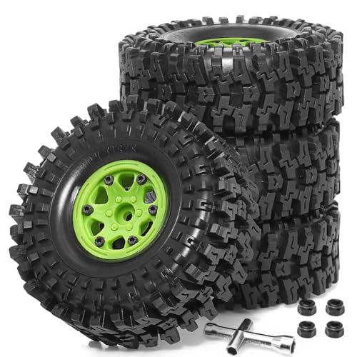 yomoe 4 Stück Kunststoff-Radnabe, 1,9 Gummifelsenreifen, Radreifen für 1:10 RC Crawler Car Axial SCX10 TRX4, Grün