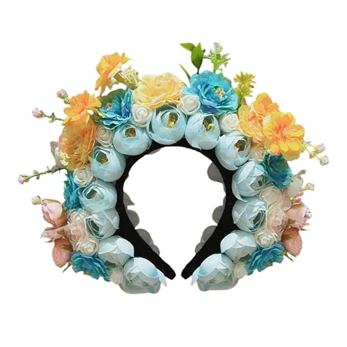 SUMMITDRAGON Blumenkopfschmuck im chinesischen Stil, elegante Blumen-Haarbänder, künstlerische Seidenblumen-Kopfbedeckung, Haargirlanden für Frauen