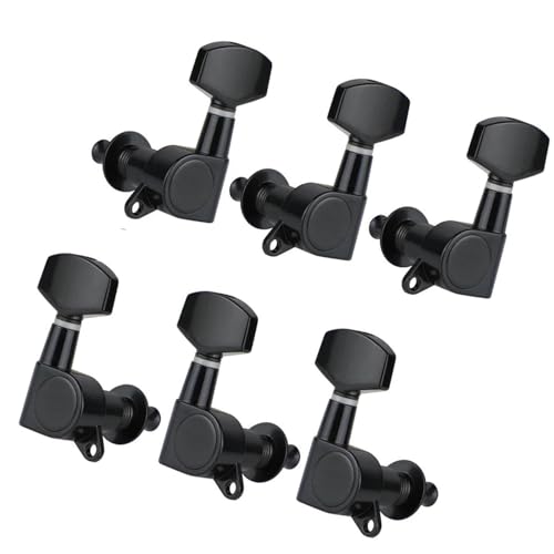 Strings Tuning Pegs Mechaniken Für Gitarre Versiegelte Stimmnägel für die Kopfplatte, Stimmschlüssel für Akustikgitarre, 3L3R, Chrom/Schwarz (Color : Black)