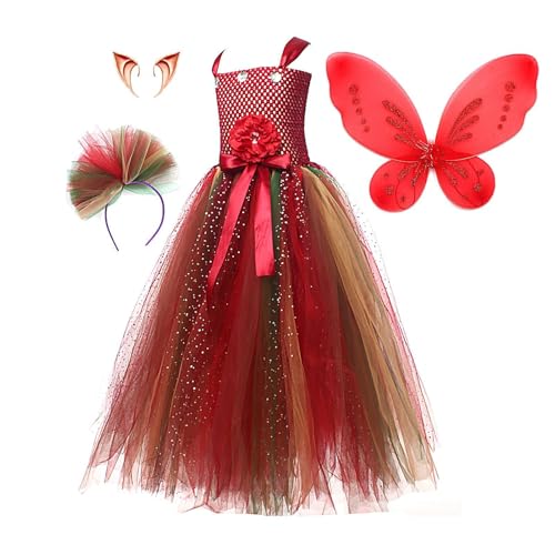 Takluu Feenkostüm für Mädchen, Feenkostüm für Mädchen - Feen Outfit Cosplay Prinzessin Kleid - Partykleid mit Zauberstab-Stirnohren, verkleiden Sie sich als Feenflügel-Kostüm