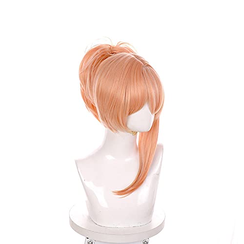 LINLINCD-Wig Anime Cosplay Game Genshin Schlagscharstellung Yoimiya Cosplay orange Rosa Pferdeschwanzhaar Perücke Halloween cos Requisiten Hitzebeständigkeit synthetisch