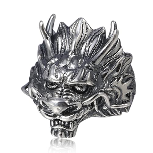 VOYADE Drachenkopf Ring Vintage Gothic Design Ring Herren Fahrrad Hip Hop Motorrad Cooler Drachenring S925 Sterling Silber Schmuck,Silber,14