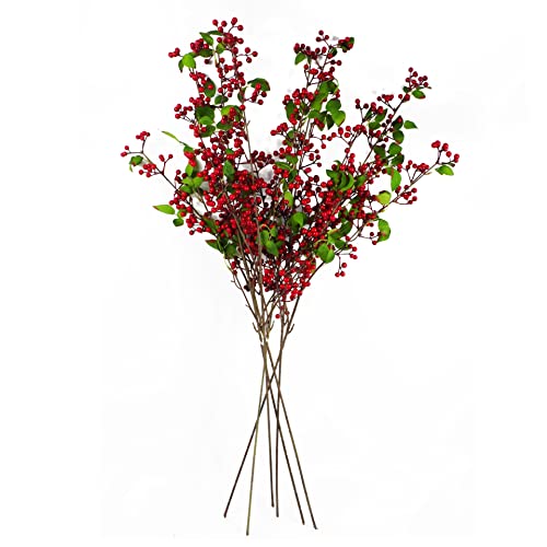 Leaf Design UK Künstliche Weihnachtsbeeren-Zweige Berries 6 Stück Rot 80 cm