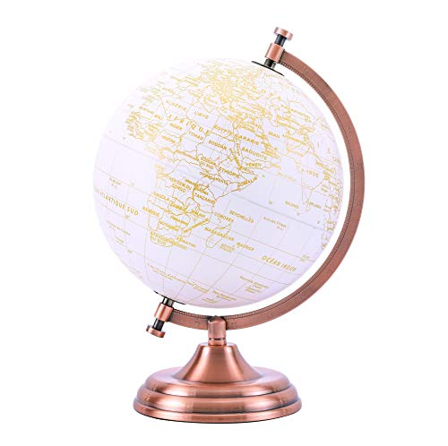 Exerz 20cm Globus Golden Farbe Metallisch - Pädagogische, Geografische, Moderne Desktop-Dekoration - Metallbogen Und -Basis, In Goldener Farbe Beschichtet - Französische Karte