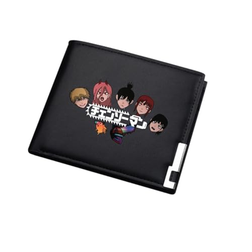 RYNDEX Chains-aw Man Anime-Geldbörsen, Karikatur Charaktere Kleine Geldbörse, PU-Leder Geldbörse Brieftasche Wallet(Color:Black 8)