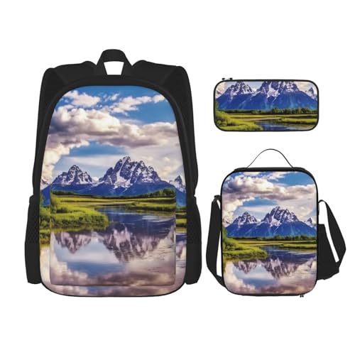 DENMER Mehrzweck-Schultasche mit japanischer Malerei, Pilz, mit passendem Federmäppchen und Lunch-Tasche, Ihre stilvolle All-in-One-Lösung, Grand Teton Nationalpark, Einheitsgröße