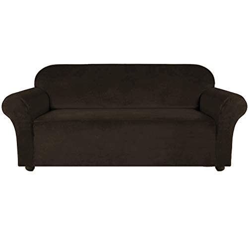 E EBETA Samt-Optisch 3 Sitzer Sofabezug Spandex Couchbezug Sesselbezug, Elastischer Antirutsch Sofahusse für Wohnzimmer Hund Haustier Möbelschutz ( Braun )