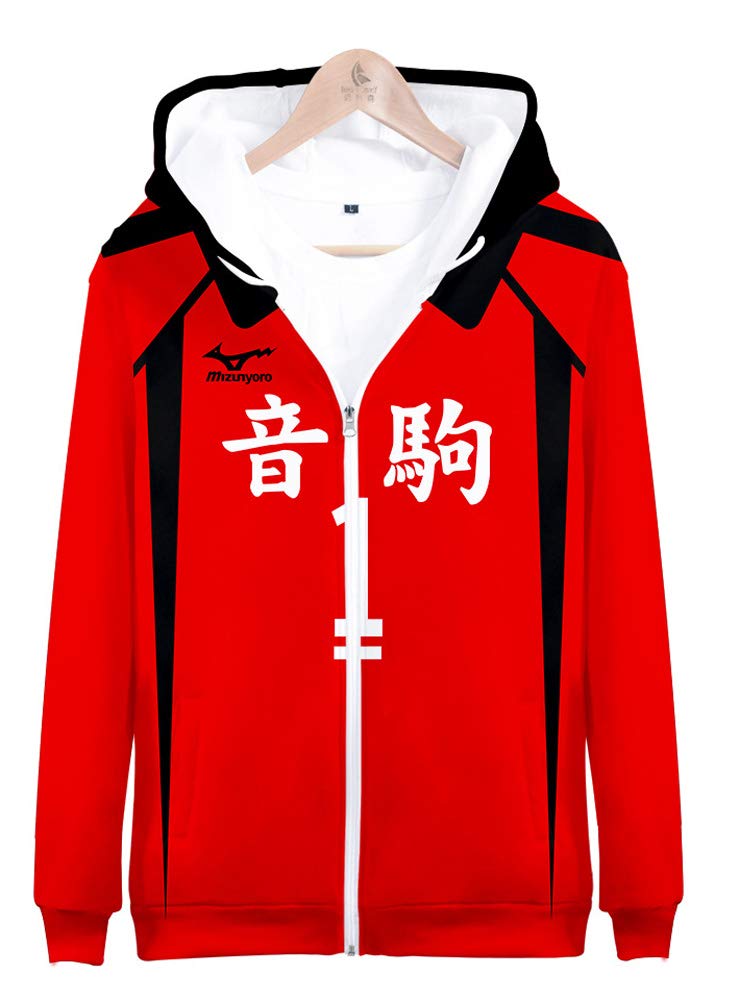 QYIFIRST Herren Damen Unisex 3D Druck Anime Kapuzenpullover Sweatshirt Nekoma High School Kuroo Tetsurou NO.1 Cosplay Kostüm mit Taschen Rot 3XL (Chest 128cm)