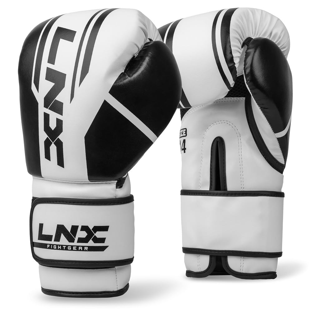 LNX Boxhandschuhe Performance Pro 10 12 14 16 Oz - ideal für Kickboxen Boxen Muay Thai MMA Kampfsport UVM (Ice White/Black (101), 16 Oz)