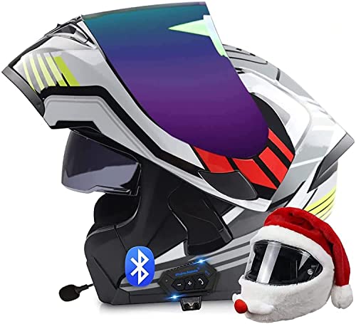 Integrierter Bluetooth-Helm Klapphelme Modularer Helm Integralhelm Motorradhelm,ECE/DOT-zertifizierter Moped-Motorcross-Elektrorollerhelm Mit Doppelvisier,für Damen Herren