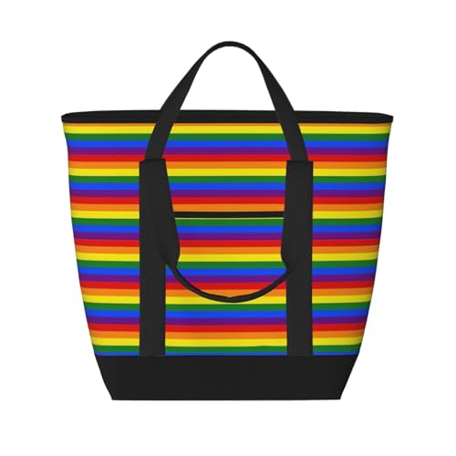 YQxwJL Tragetasche mit Regenbogenmuster, großes Fassungsvermögen, isolierte Lunchtasche, wiederverwendbare Einkaufstasche mit Reißverschluss für Damen und Herren