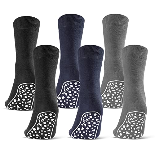 2 | 4 | 6 Paar ABS Socken Damen & Herren Anti Rutsch Socken Stoppersocken Noppensocken Baumwolle Schwarz Blau Grau - 44441 (Schwarz|Blau|Grau 39-42, 6 Paar)