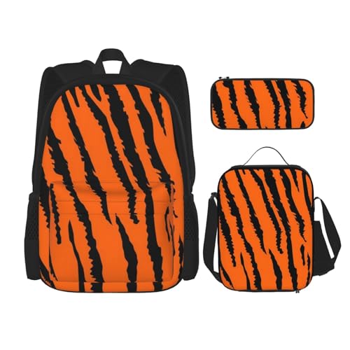 DENMER Mehrzweck-Schultasche mit passendem Federmäppchen und Lunchtasche, stilvolle All-in-One-Lösung, Orange Tiger Leopard, Einheitsgröße