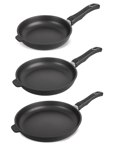 3er-Set Original Gundel Bratpfannen, Ø 20, 24, 28 cm, PFOA-frei, Akku-Therm Boden, abnehmbare Griffe inklusive, Pfannenset