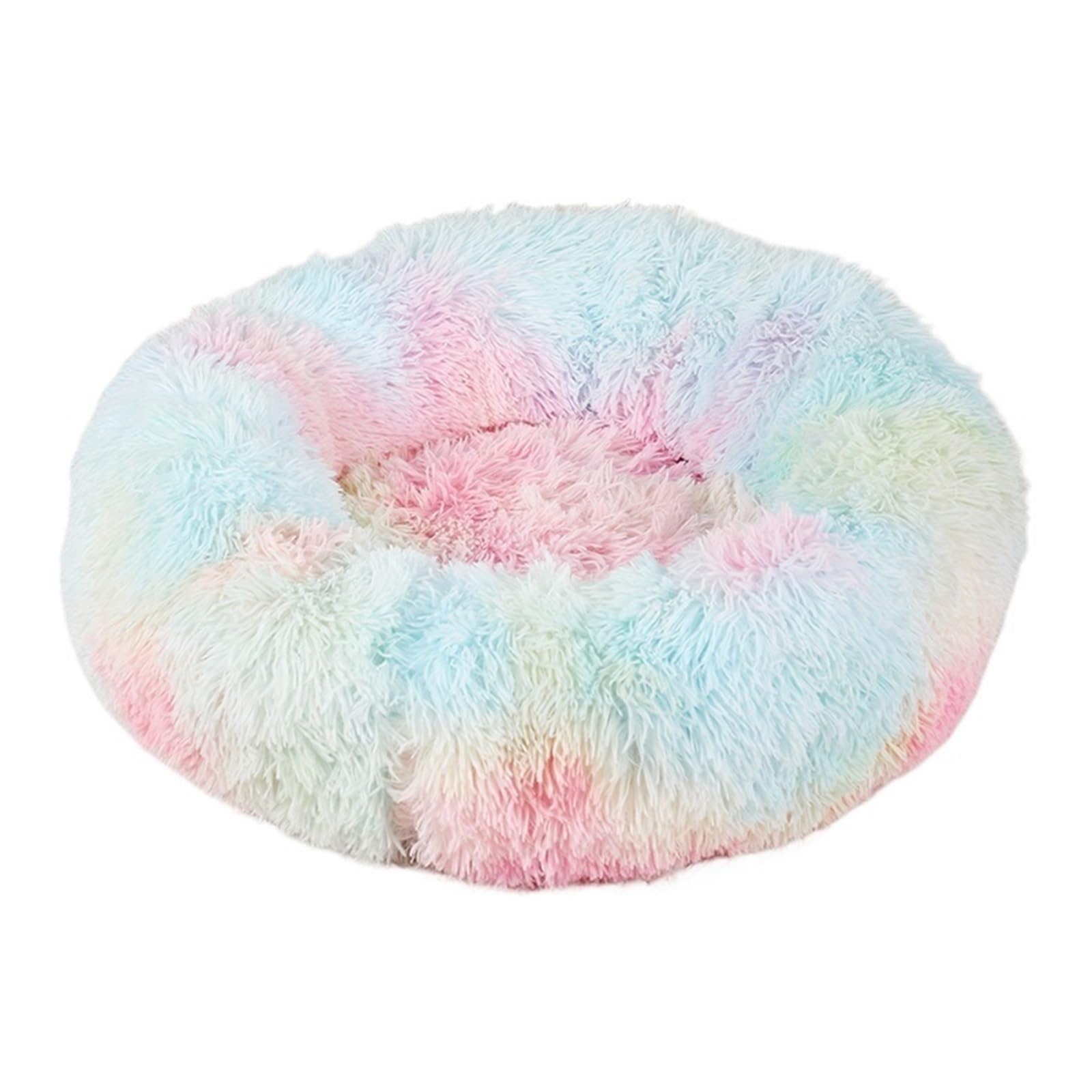 UVDS Katzenbett Haus Donut Rundes Sofa Zubehör Winter Haustierzubehör Warme Produkte Kissen Korb Kätzchen Matte for Katzenhundebetten (Color : Colorful, Size : 100cm)