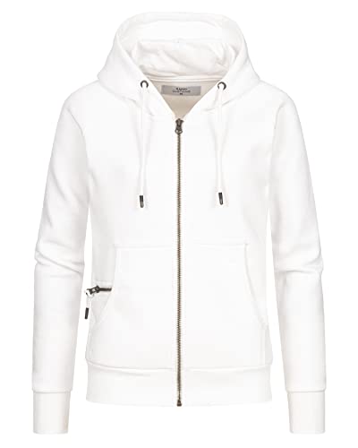 Happy Clothing Damen Sweatjacke mit Kapuze Zip Hoodie Kapuzenjacke Basic Einfarbig S M L, Größe:L, Farbe:Weiß