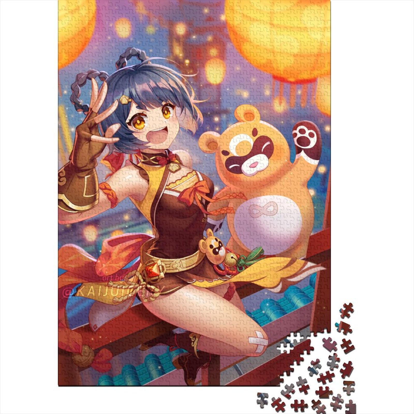 Genshin Impact Xiangling Puzzles 1000 Teile Puzzles für Erwachsene Teenager Holzpuzzles für Erwachsene Teenager Puzzles für Erwachsene (Size : 75x50cm)