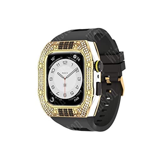 KANUZ Luxuriöses Diamantengehäuse-Modifikationsset, Mod Metallrahmen-Lünette für Apple Watch Band 7, Hülle, 44 mm, 45 mm, Armband für iWatch 7, 6, 5, 4, Set (Farbe: GB-Diamanten, Größe: 45 mm für 8/7)