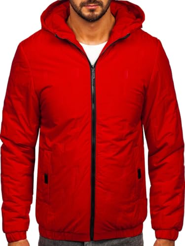 BOLF Herren Übergangsjacke mit Kapuze Regenjacke Funktionsjacke Steppjacke Reißverschluss Outdoorjacke Schuljacke Classic Hoodie Freizeitjacke Outdoor Style 5M3116 Rot L [4D4]