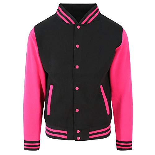 Just Hoods - Unisex College Jacke 'Varsity Jacket' Gr. - XXL - Jet Black/Hot Pink