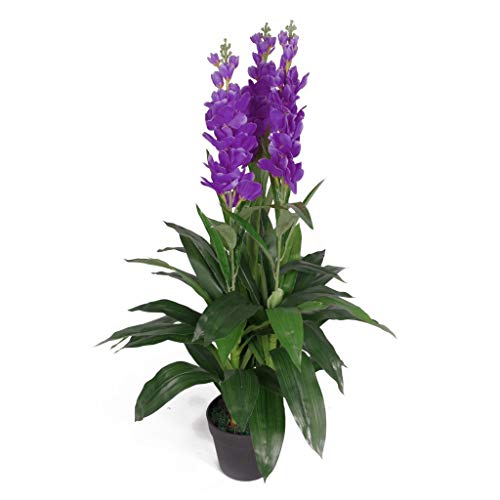 Leaf Kunstpflanze Cymbidium Orchidee, 100 cm, schwarzer Kunststofftopf, Violett