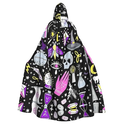 YQxwJL Magic Witch Witchcraft Bohemian Drawing Print Hooded Long Length Cape, Unisex Hooded Halloween Christmas Cloak Costumes Party Cape