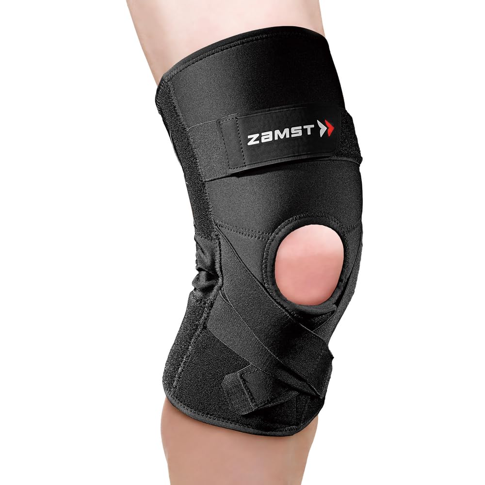 Zamst ZK-Protect Kniebandage Sport, Flexible Harz-Stütze - Kniestütze bei Verstauchungen am Kreuz-, Innen- & Außenband - Basketball, Volleyball, Fußball, Skifahren, Schwarz, GRÖSSE (M)