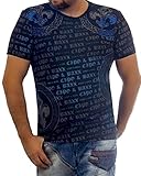 Cipo & Baxx Herren T-Shirt Allover Print Rundhals Casual Freizeitshirt Markenschriftzug CT554 Schwarz L