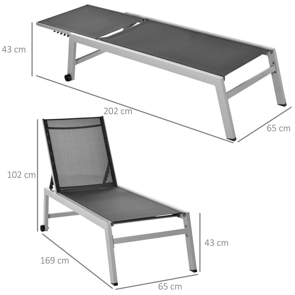 Outsunny Gartenliege schwarz Aluminium B/H/L: ca. 65x102x169 cm 3