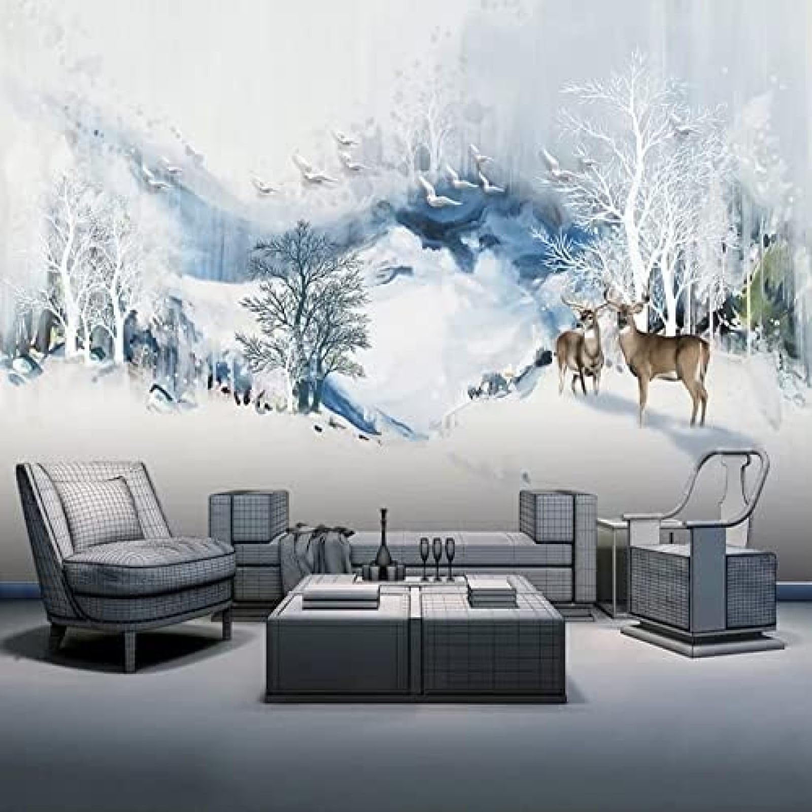 XLMING Abstrakter Tintenvogel In Landschaft 3D Tapete Wohnzimmer Sofa Schlafzimmer Esszimmer Home Dekoration Wand-250cm×170cm