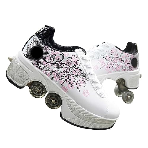 Skates Rollschuhe Schuhe, Automatisch Einziehbare Skate Schuhe, Roller Skate Shoes für Männer Frauen und Kinde, verstellbar Schuhe mit Rollen