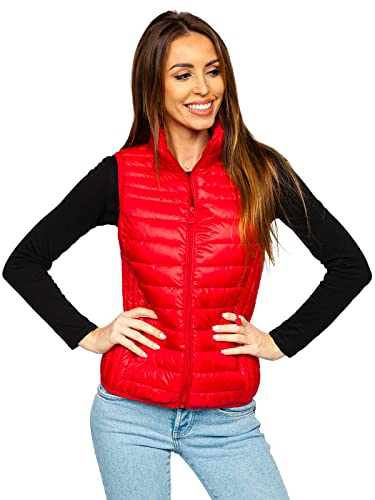 BOLF Damen Weste Stehkragen Steppweste Bodywarmer Daunenweste Reißverschluss Weste Ärmellose Sportweste Zip Wärme Freizeit Outdoor Style B2705 Rot L [U1U]