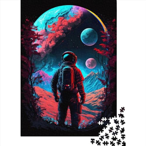 Astronaut im Weltraum, Holzpuzzle, Puzzle für Erwachsene, Teenager, Erwachsene, 1000 Teile, schwieriges, anspruchsvolles Puzzle, 1000 Teile, 75 x 50 cm