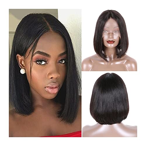 Gewellte Spitzenperücken Kurze Bob Perücke Spitze Front Menschliches Haar Perücken Prepucked 8-14 Zoll Remy Brazilian Straight Bob 13 × 4 Spitzenfrontperücken for Frauen Natürliche synthetische Perück