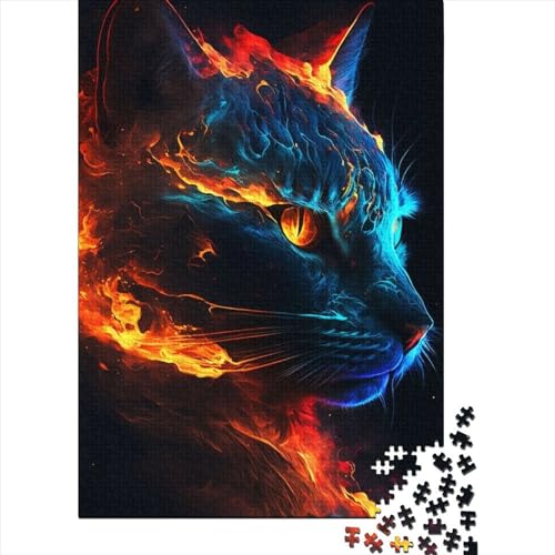 Fantasie-Haustier-Katze, Holzpuzzle für Erwachsene, Puzzle-Spielzeug, schwieriges, anspruchsvolles Puzzle mit 1000 Teilen, mit passendem Poster und Wissensblatt, 75 x 50 cm