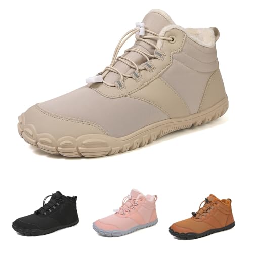 OTEB Barfußschuhe for den Winter, warme Schneestiefel for Reinschlüpfen, Zero Drop, breite Zehenbox, minimalistischer wasserdichter Wal, Barfuß-Winterstiefel(BEIGE,36 EU)