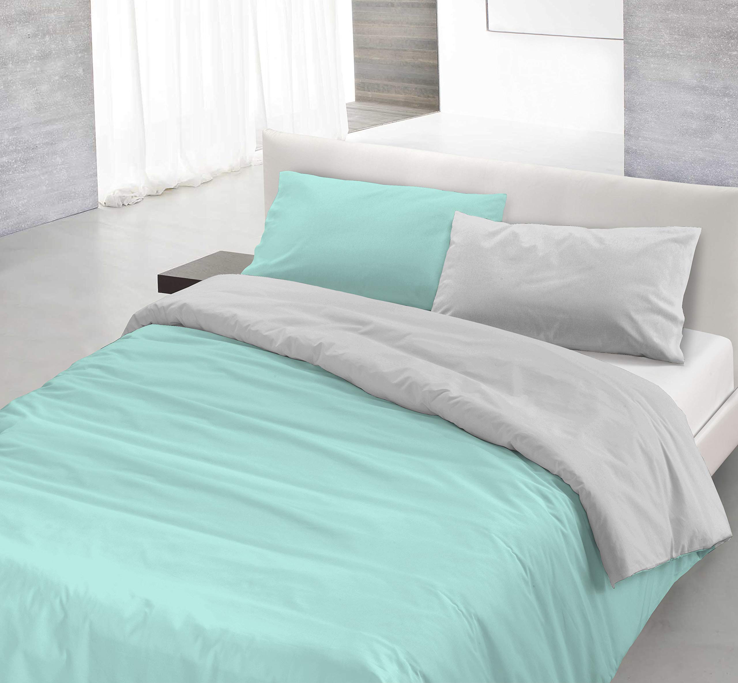 Italian Bed Linen Natural Color Doubleface Bettbezug, 100% Baumwolle, Braun/Creme, kleine Doppelte