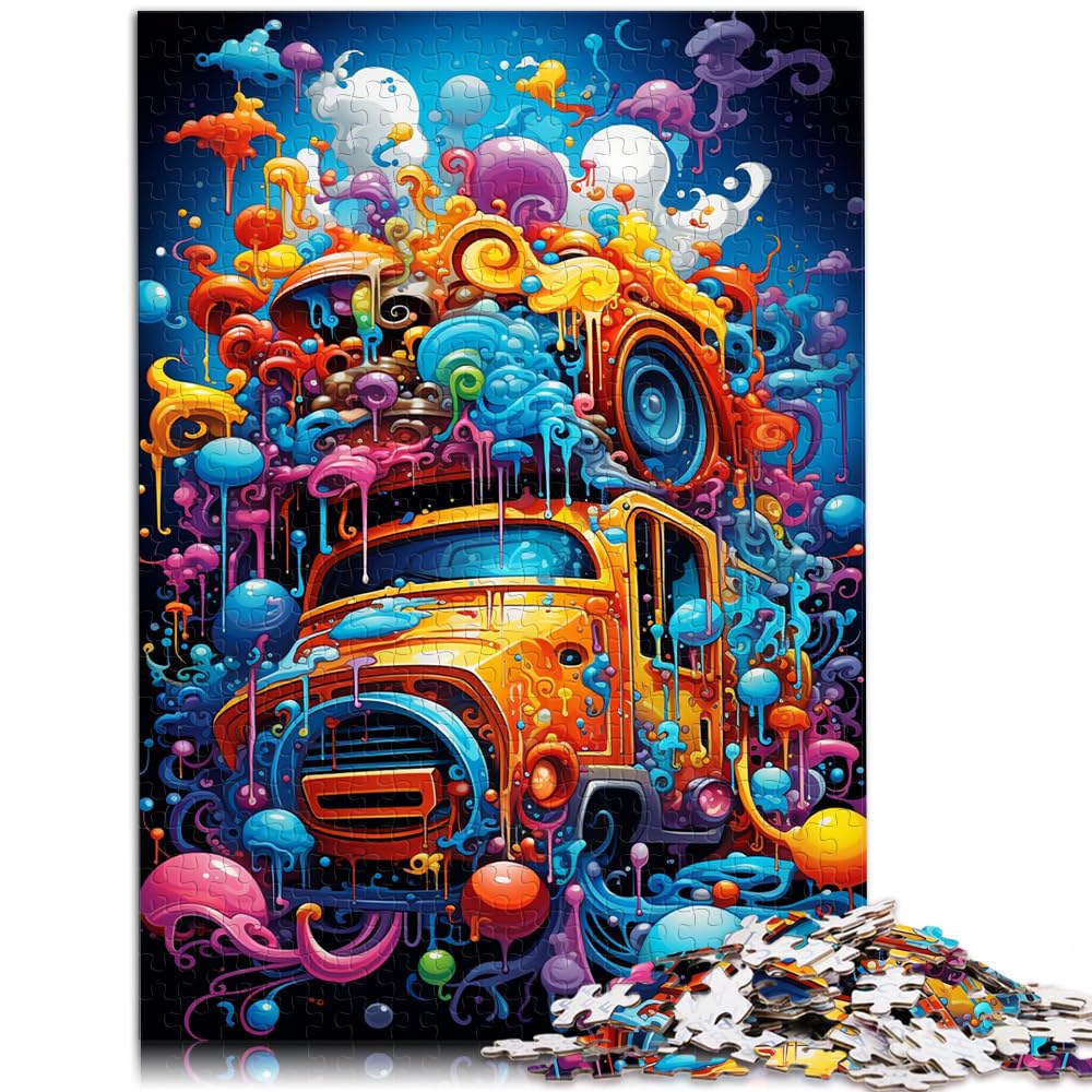 Puzzle, bizarrer bunter Lastwagen für Erwachsene, Puzzle 1000 Teile, Holzpuzzle, dekomprimierendes geistiges Lernspielzeug, 1000 Teile (50 x 75 cm)