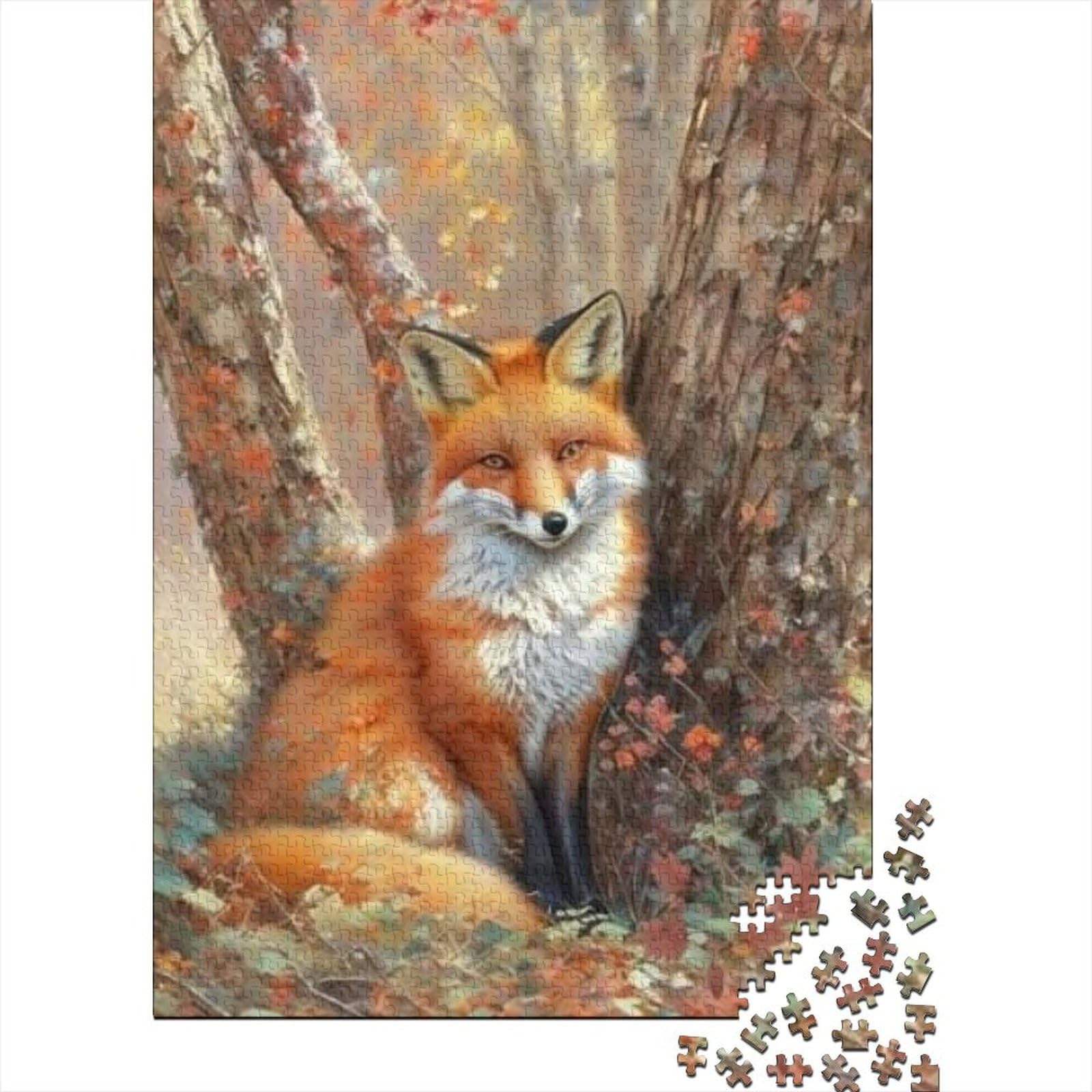 Puzzleteile mit Tierfuchs-Motiv, Holzpuzzle, Lernpuzzle für Jugendliche (Größe 75 x 50 cm)