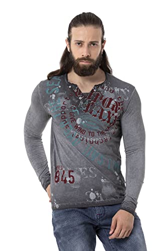 Cipo & Baxx Herren Longsleeve Shirt Sweatshirt Langarmshirt Rundhals Print CL512 Anthracite XL