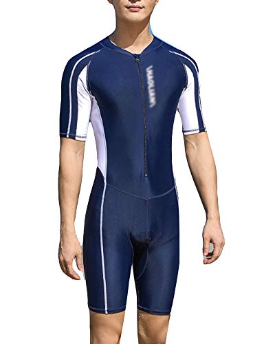 YOUCAI Herren Einteilig Trainings Badeanzug Kurzarm Rundhals Kontrast Surfanzug Badebekleidung Plus Size Bodysuit Shorty Neoprenanzug Schnelltrocknend Surfbekleidung Navy XL