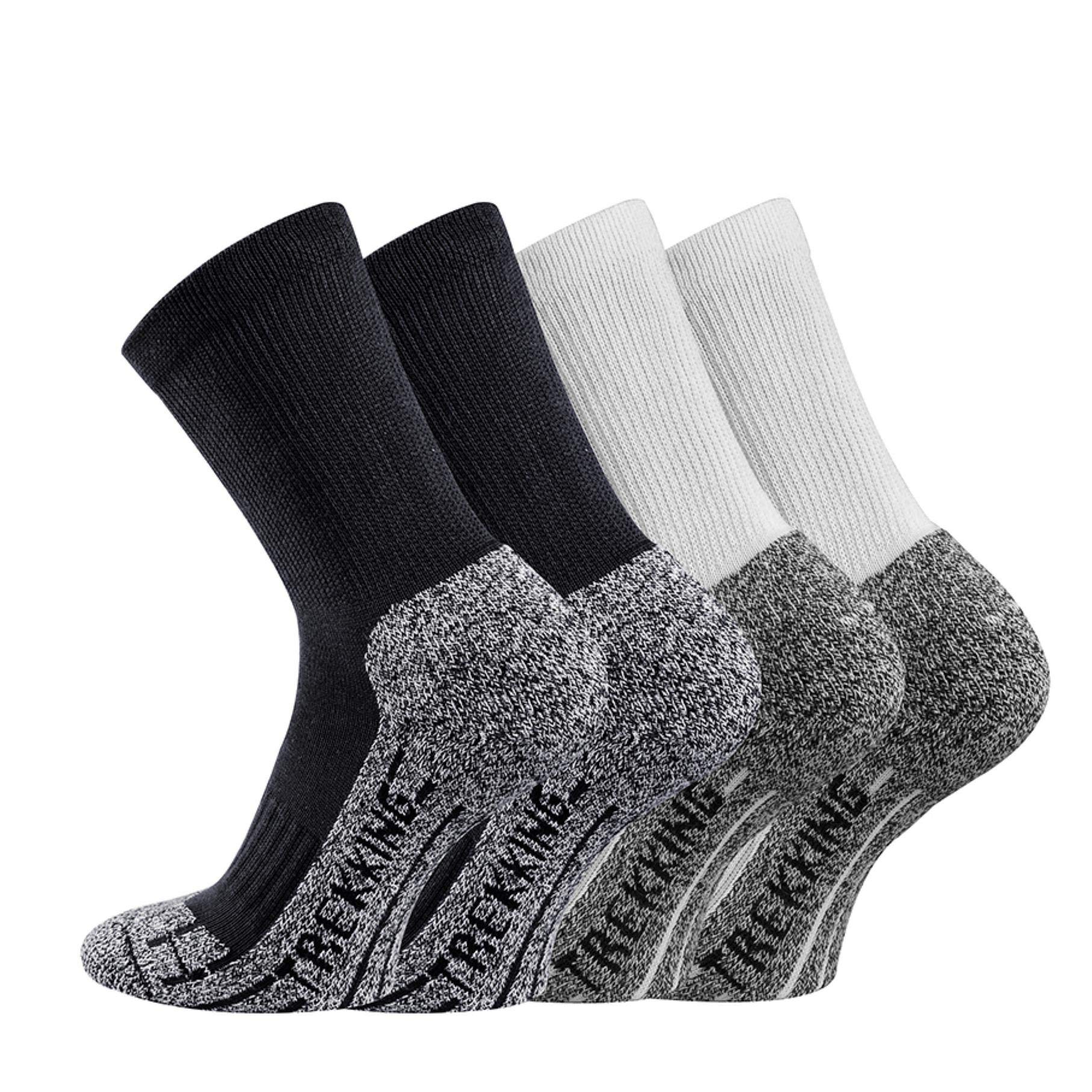 TippTexx24 Trekkingsocken, 4 Paar Trekking Socken Coolmaxsocken, 2X Black 2X White, 43/46