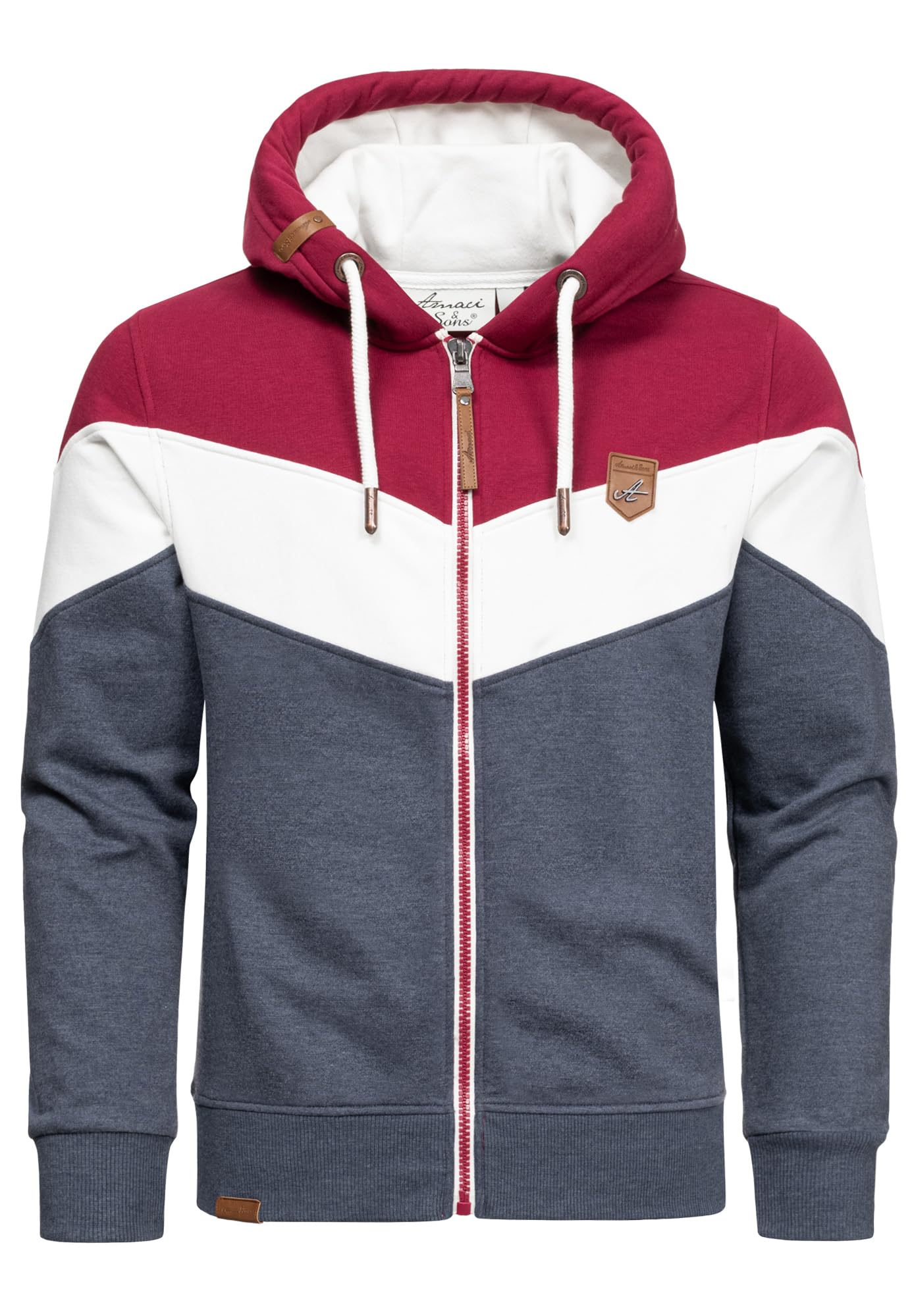 Amaci&Sons Sweatjacke Kapuzenpullover Herren Pullover Hoodie Zipper Jacke 4069 Bordeaux/Weiß/Blau S