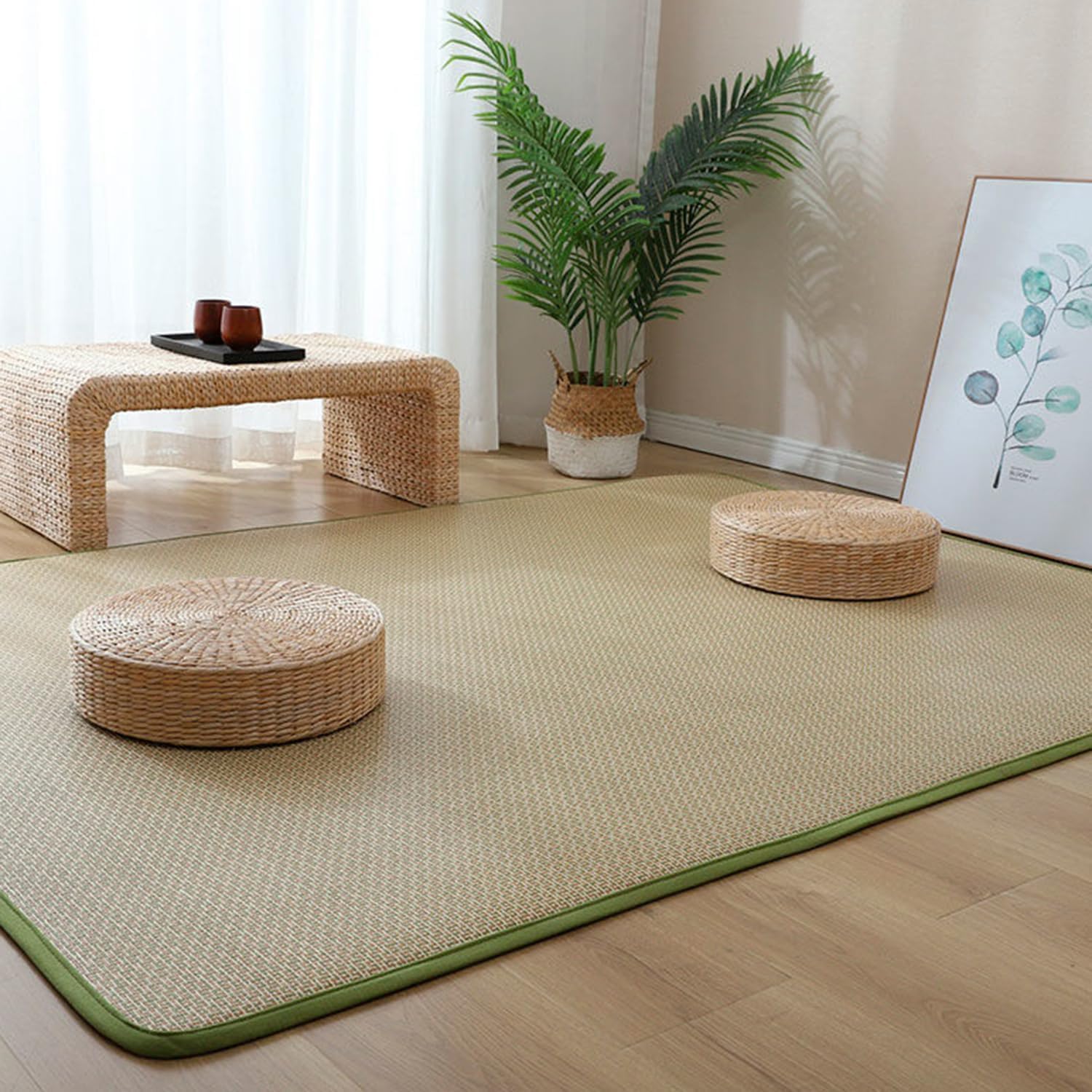 Japanische Tatami-Bodenmatte, natürlicher Bambusteppich, rutschfeste Bodenmatte, Sommer, Faltbare Bodenschlafmatte, Innenbodenteppich für Wohnzimmer, Schlafzimmer, Krabbel-Spielmatte, C, 140