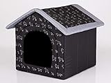 PillowPrim Hundehütte Hundehöhle Hundebett Hundehaus Katzenhöhle Tierbett XL - 60x55 cm schwarz mit Hunden