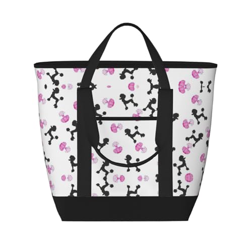 YQxwJL Girly Tragetasche mit Parfümflasche und Pudeldruck, großes Fassungsvermögen, isolierte Lunchtasche, wiederverwendbare Einkaufstasche mit Reißverschluss, für Damen und Herren