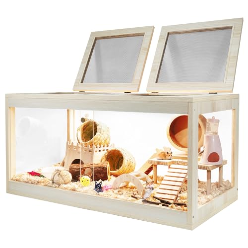 Prolee Hamster-Habitat 81,3 cm Hölzern, Mäuse- und Ratten-Lebensraum, Hamsterkäfig mit zu öffnender Netzoberfläche, transparentes Acryl, massiv gebaut mit Schloss-Design, Eiche, 81,3 cm