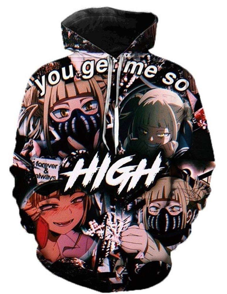 QYIFIRST Pullover mit Kapuze Streetwear Hero Academia Cross My Body Himiko Toga Cosplay Kostüm Anime Unisex 3D Druck Hoodie Schwarz B XL (Chest 113cm)